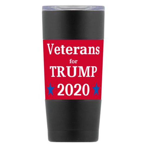 20oz insulated steel mug personalized with "Veterans for Trump 2020" design
