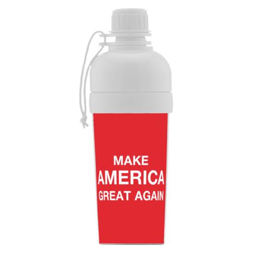 Custom kids water bottle personalized with "Make America Great Again" design on red