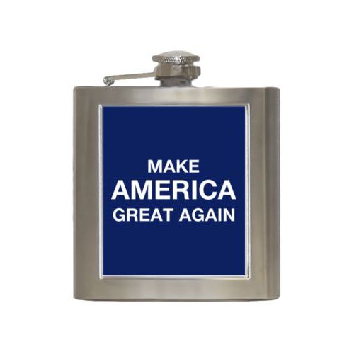 Durable steel flask personalized with "Make America Great Again" design on blue