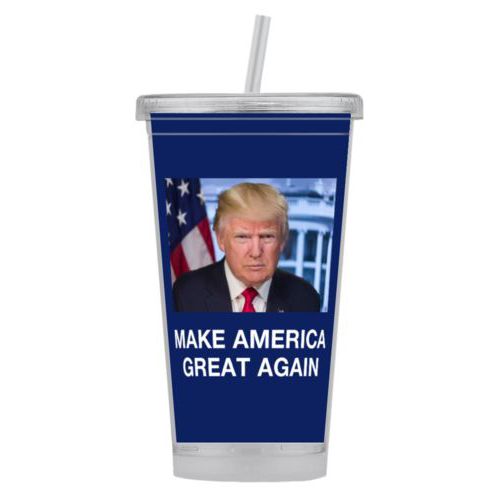 Tumbler personalized with Trump photo with "Make America Great Again" design