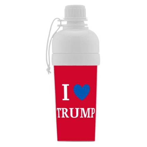Custom sports bottle for kids personalized with "I Love TRUMP" design