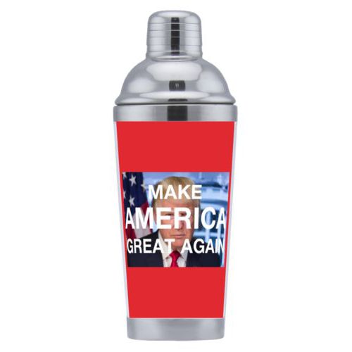 Custom coctail shaker personalized with Trump photo and "Make America Great Again" design