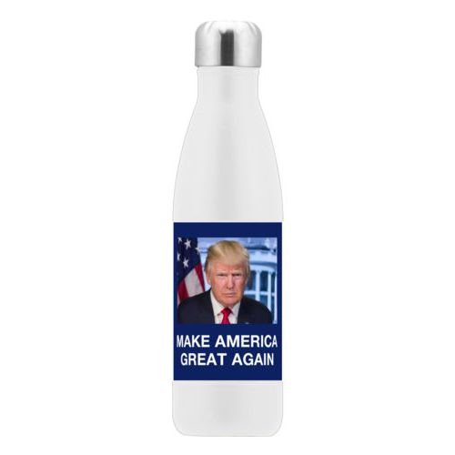 17oz insulated steel bottle personalized with Trump photo with "Make America Great Again" design