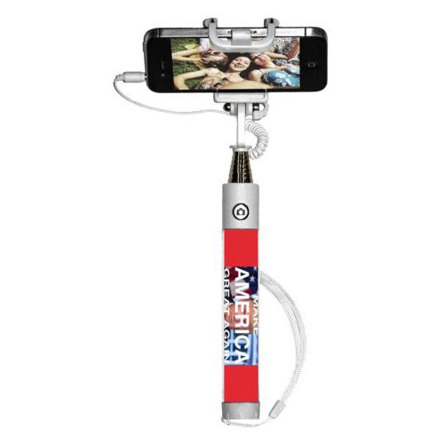 Personalized selfie stick personalized with Trump photo and "Make America Great Again" design