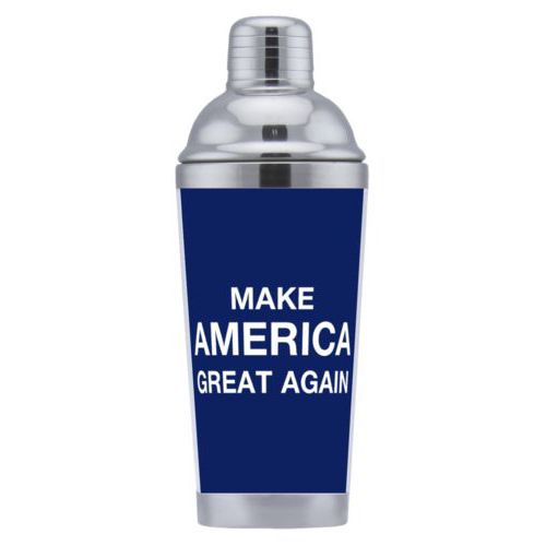 Personalized coctail shaker personalized with "Make America Great Again" design on blue