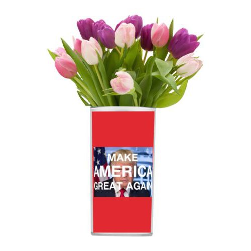 Custom vase personalized with Trump photo and "Make America Great Again" design