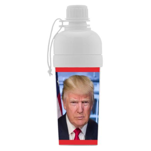 Custom kids water bottle personalized with Trump photo design