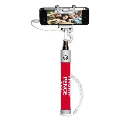 Personalized selfie stick personalized with "Trump Pence 2020" on red design
