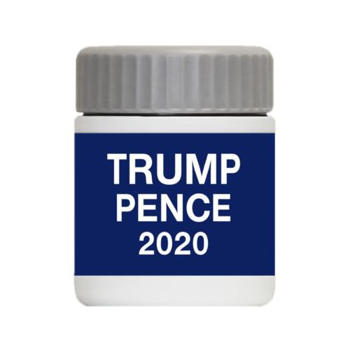 Personalized 12oz food jar personalized with "Trump Pence 2020" on blue design