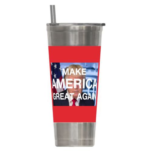 24oz insulated steel tumbler personalized with Trump photo and "Make America Great Again" design