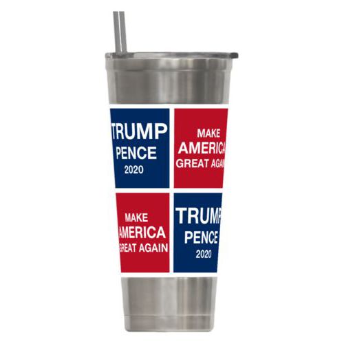 24oz insulated steel tumbler personalized with "Trump Pence 2020" and "Make America Great Again" tiled design