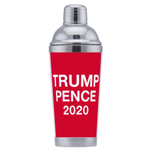Personalized coctail shaker personalized with "Trump Pence 2020" on red design