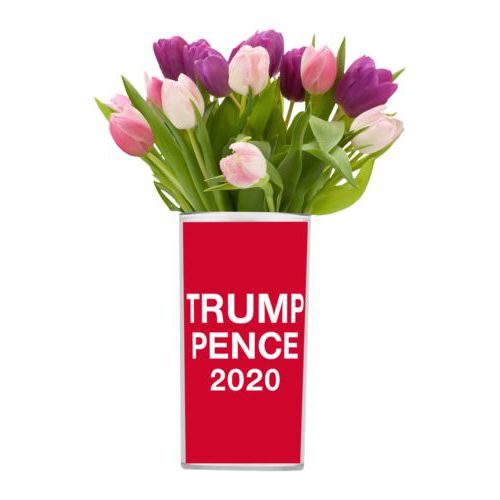 Personalized vase personalized with "Trump Pence 2020" on red design