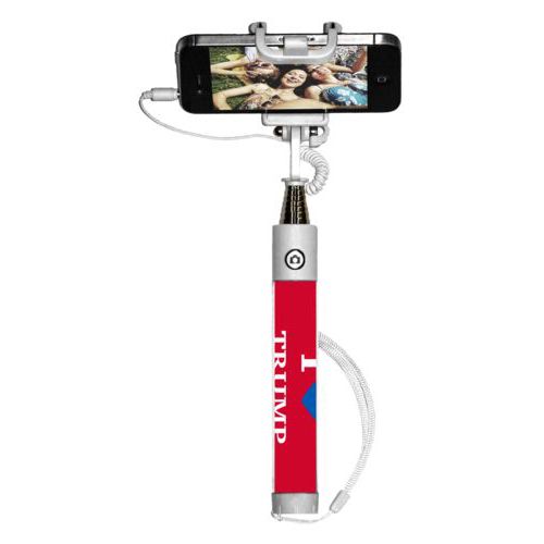 Personalized selfie stick personalized with "I Love TRUMP" design