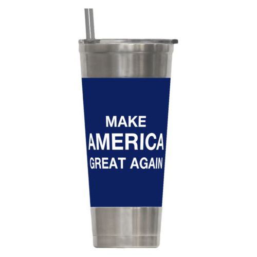 24oz insulated steel tumbler personalized with "Make America Great Again" design on blue