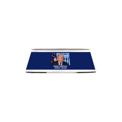 Stainless steel bowl personalized with Trump photo with "Make America Great Again" design