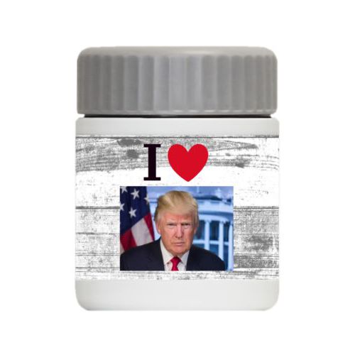 Personalized 12oz food jar personalized with "I Love Trump" with photo design