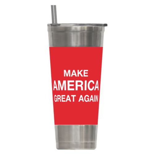 24oz insulated steel tumbler personalized with "Make America Great Again" design on red
