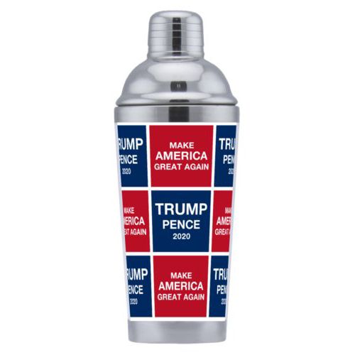 Personalized coctail shaker personalized with "Trump Pence 2020" and "Make America Great Again" tiled design