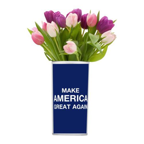 Personalized vase personalized with "Make America Great Again" design on blue