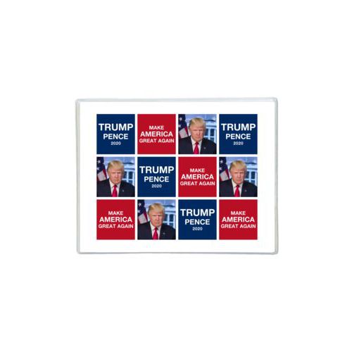 Note cards personalized with Trump photo with "Trump Pence 2020" and "Make America Great Again" tiled design