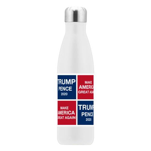 17oz insulated steel bottle personalized with "Trump Pence 2020" and "Make America Great Again" tiled design