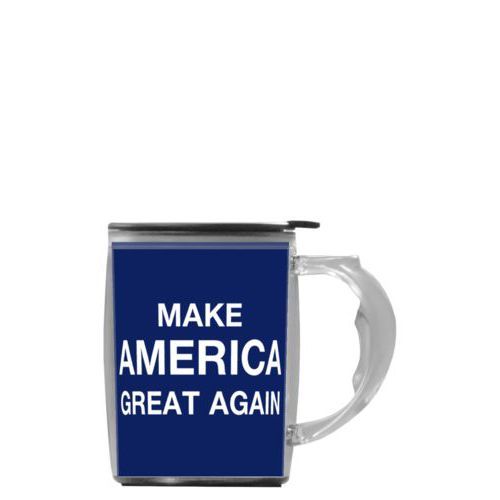 Custom mug with handle personalized with "Make America Great Again" design on blue