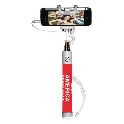Personalized selfie stick personalized with "Make America Great Again" design on red