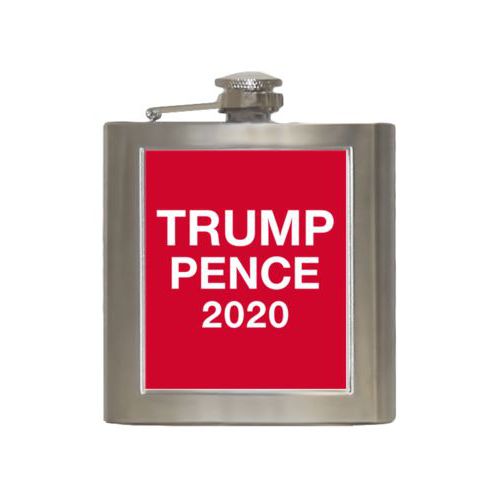 6oz steel flask personalized with "Trump Pence 2020" on red design
