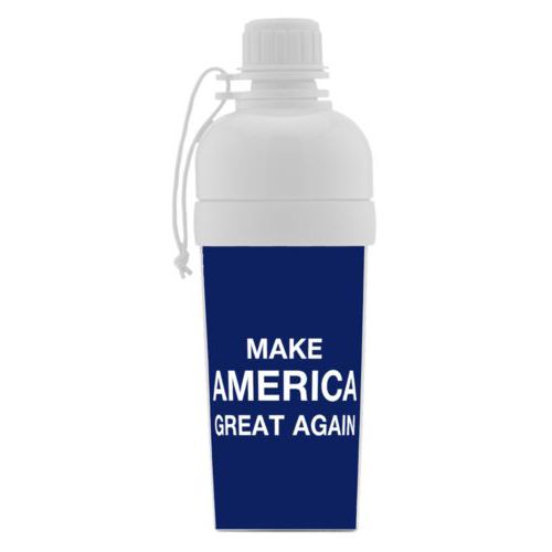 Custom sports bottle for kids personalized with "Make America Great Again" design on blue