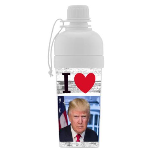 Custom kids water bottle personalized with "I Love Trump" with photo design