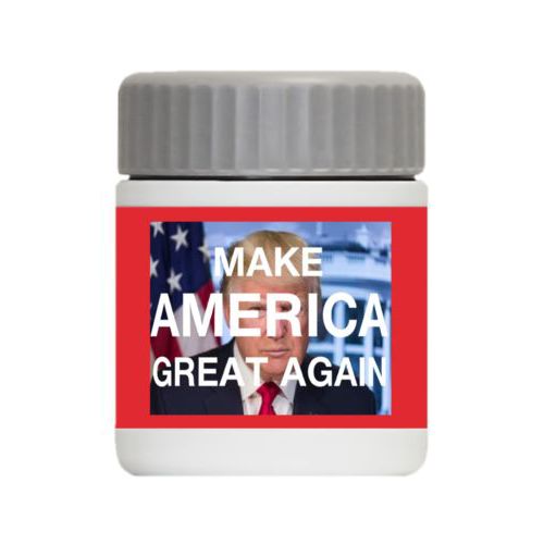 Personalized 12oz food jar personalized with Trump photo and "Make America Great Again" design