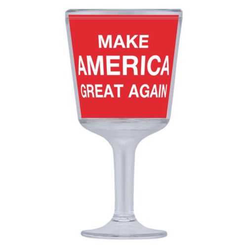 Plastic wine glass personalized with "Make America Great Again" design on red