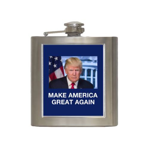 Durable steel flask personalized with Trump photo with "Make America Great Again" design