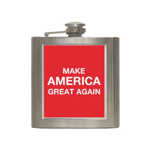 Durable steel flask personalized with "Make America Great Again" design on red