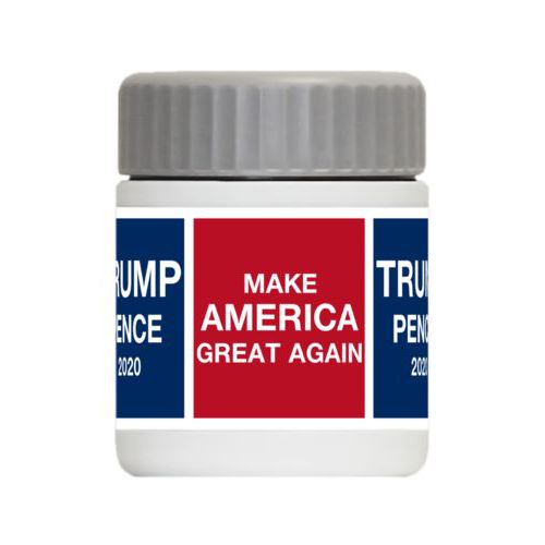 Personalized 12oz food jar personalized with "Trump Pence 2020" and "Make America Great Again" tiled design