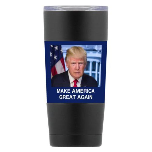 20oz vacuum insulated steel mug personalized with Trump photo with "Make America Great Again" design
