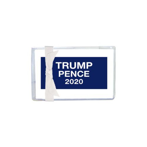 Enclosure cards personalized with "Trump Pence 2020" on blue design