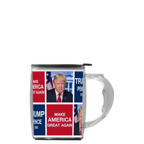 Personalized handle mug personalized with Trump photo with "Trump Pence 2020" and "Make America Great Again" tiled design