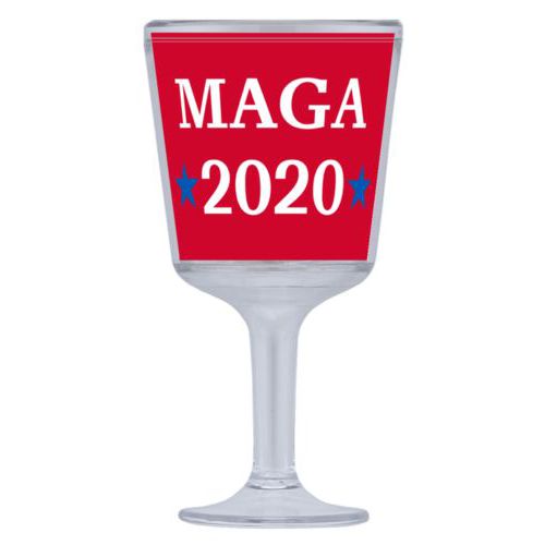Plastic wine glass personalized with "MAGA 2020" design