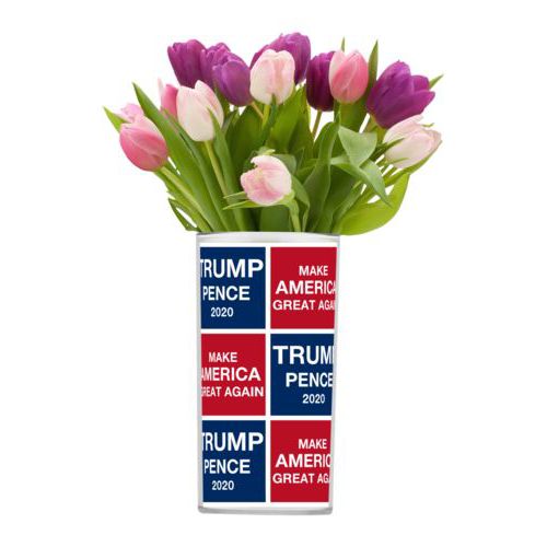 Personalized vase personalized with "Trump Pence 2020" and "Make America Great Again" tiled design