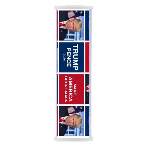 Personalized portable phone charger personalized with Trump photo with "Trump Pence 2020" and "Make America Great Again" tiled design