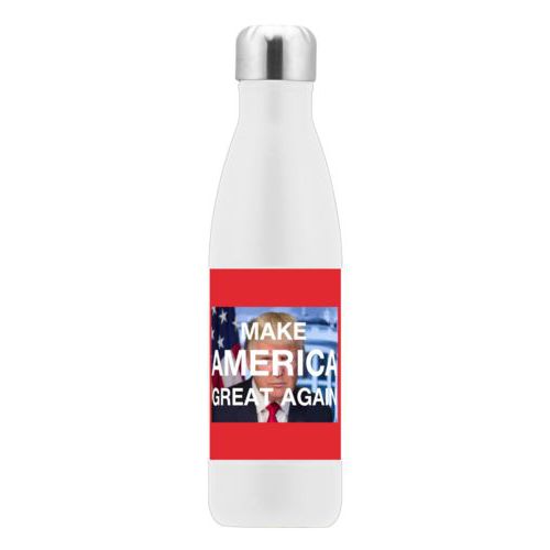 17oz insulated steel bottle personalized with Trump photo and "Make America Great Again" design