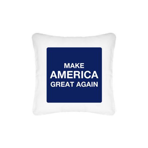 Personalized pillow personalized with "Make America Great Again" design on blue