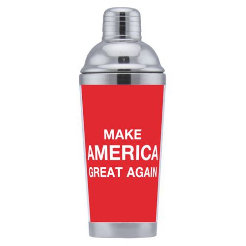 Custom coctail shaker personalized with "Make America Great Again" design on red