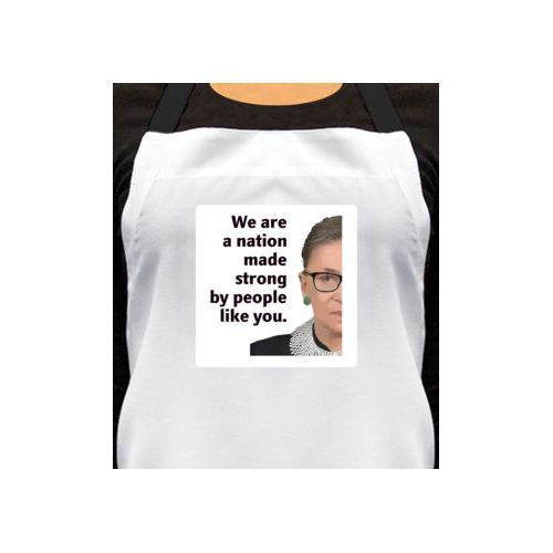 Personalized apron personalized with Ruth Bader Ginsburg drawing and "Notorious RGB" on galaxy design