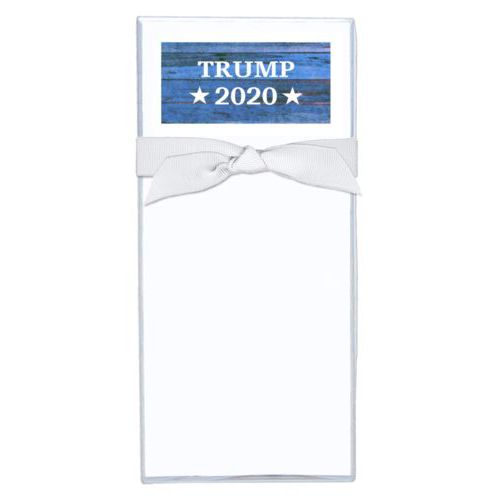 Note sheets personalized with "Trump 2020" on blue wood grain design