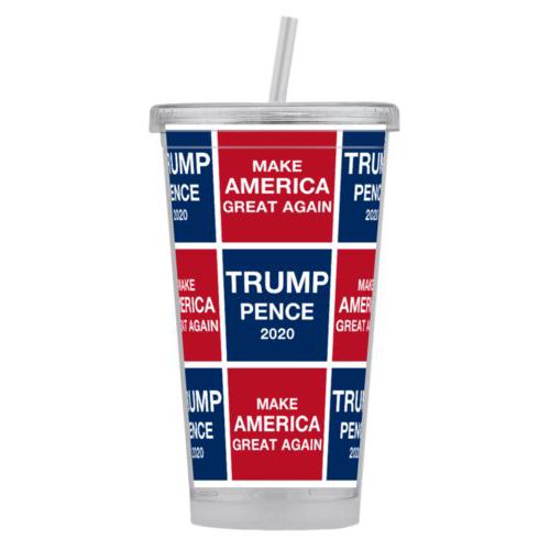 Tumbler personalized with "Trump Pence 2020" and "Make America Great Again" tiled design