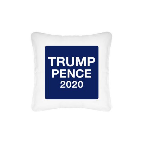 Custom pillow personalized with "Trump Pence 2020" on blue design