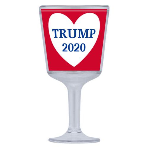 Plastic wine glass personalized with "Trump 2020" in heart design